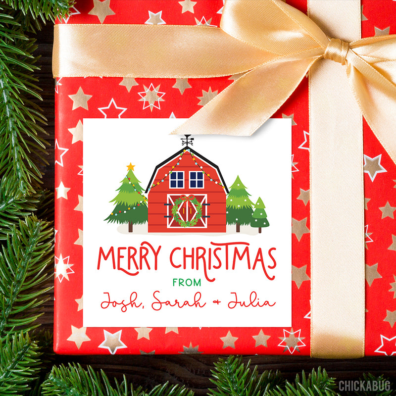 Red Barn Christmas Gift Labels