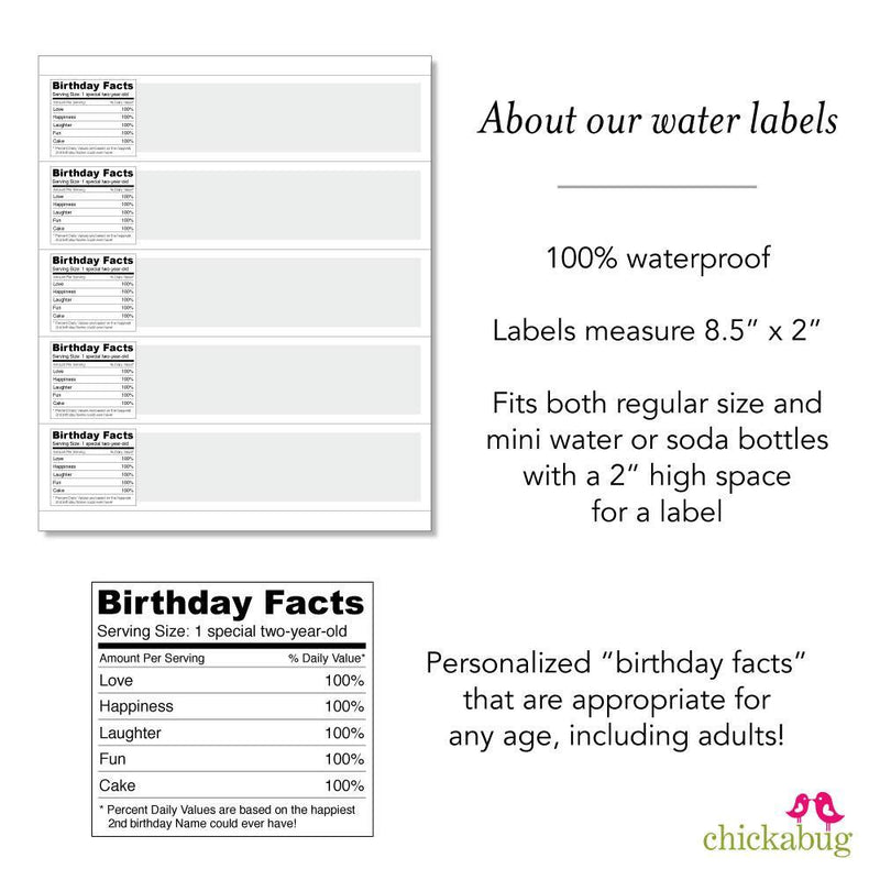 Gold and Pink Stripe Birthday Water Bottle Labels