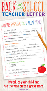 Free Printable Back to School Letter to the Teacher (INSTANT DOWNLOAD)