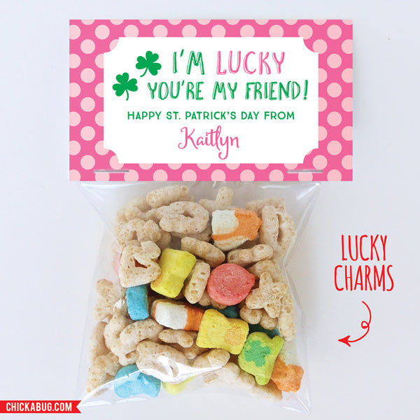 Pink "I'm Lucky You're My Friend" St. Patrick's Day Paper Tags and Bags