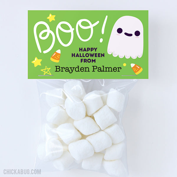 Halloween Ghost "Boo" Paper Tags and Bags - Green
