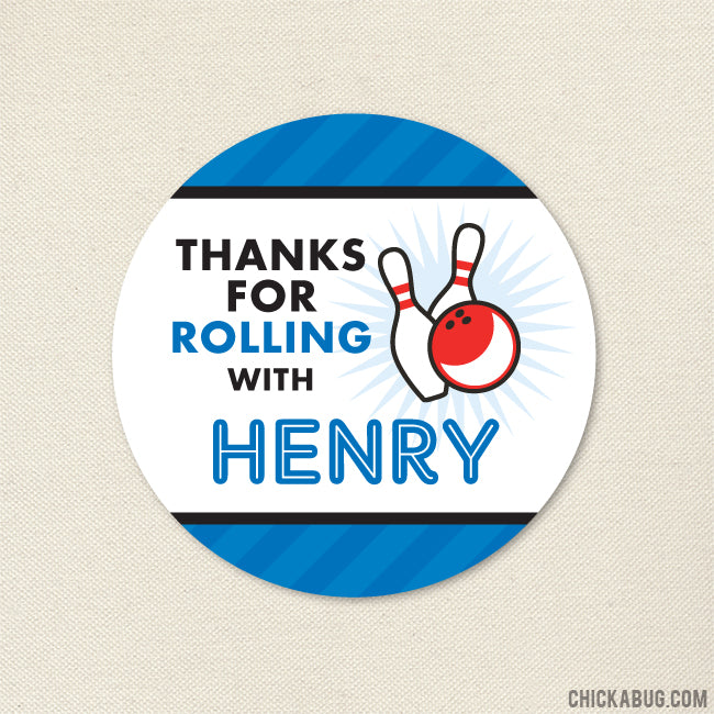 Blue Bowling Party Favor Stickers