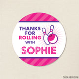 Pink Bowling Party Favor Stickers