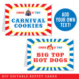 Carnival Party Table Tent Cards (EDITABLE INSTANT DOWNLOAD)