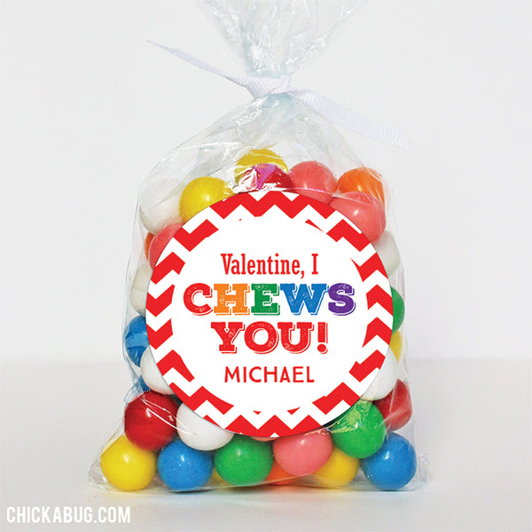 "I Chews You" Valentine's Day Stickers