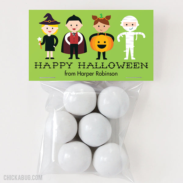 Costumed Kids Halloween Paper Tags and Bags