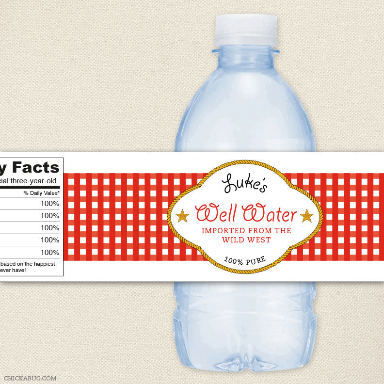 "Well Water" Birthday Water Bottle Labels - Gingham