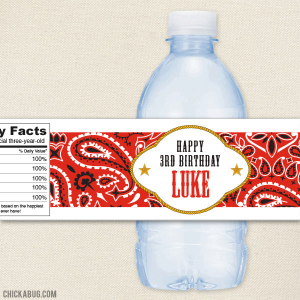Country Western Birthday Water Bottle Labels