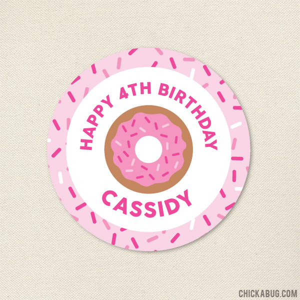 Pink Donut Birthday Stickers