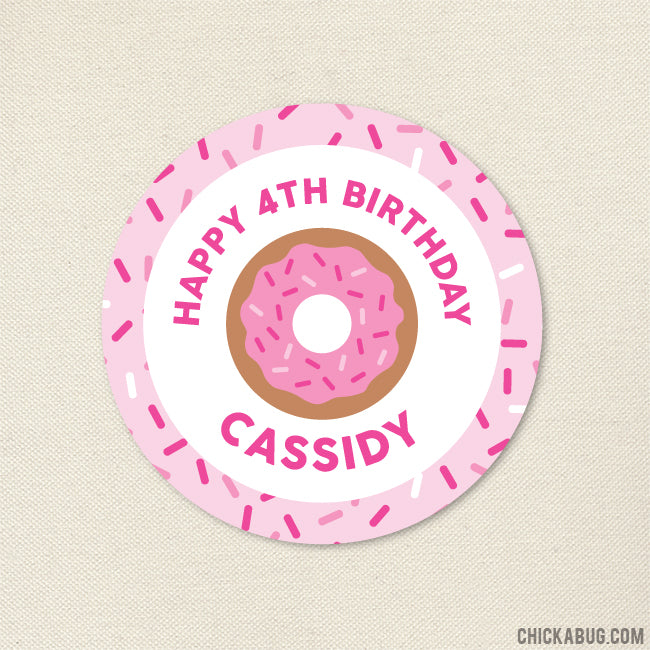 Pink Donut Birthday Stickers