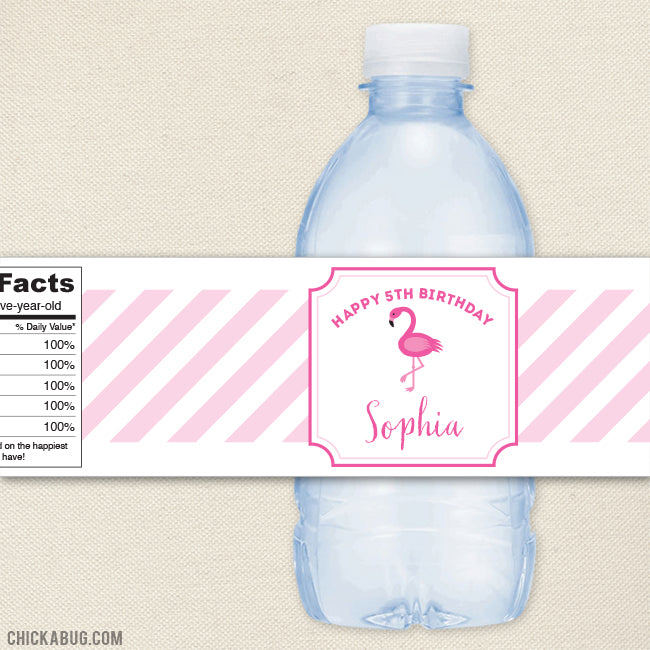 Flamingo Birthday Water Bottle Labels