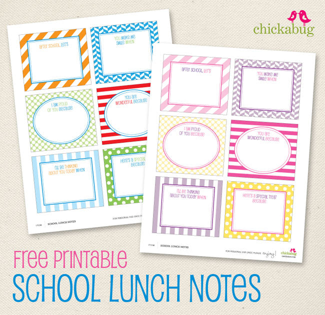 Free Printable School Lunch Notes (INSTANT DOWNLOAD)