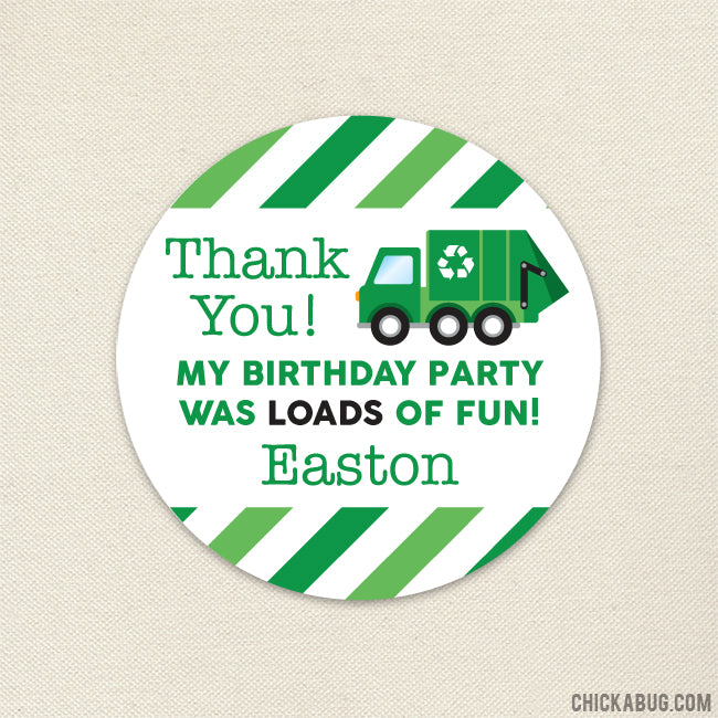 Trash Truck - Birthday - Thank You Tags - Trash Truck show - Party Favors