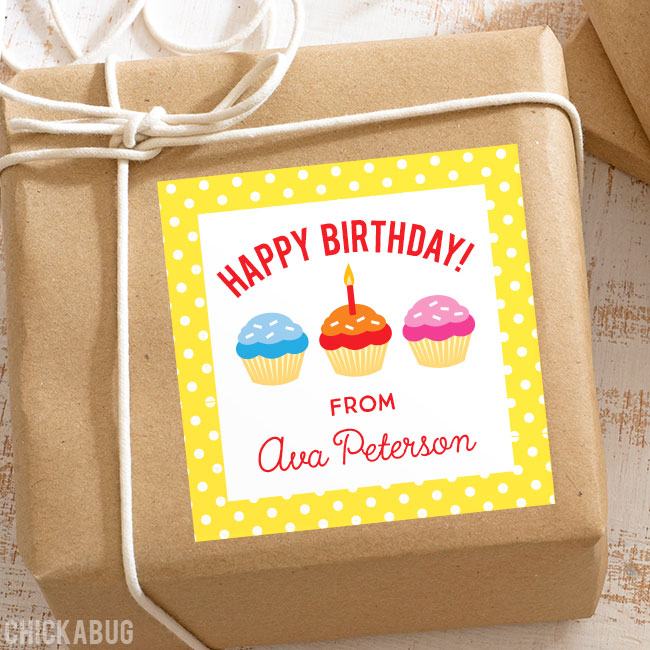 Cupcakes Birthday Gift Labels