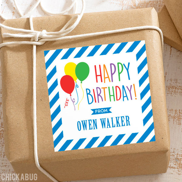 Blue Balloons Birthday Gift Labels