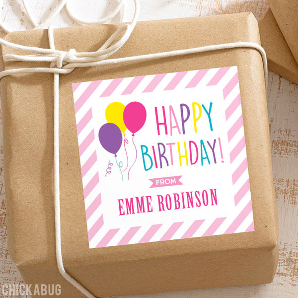 Pink Balloons Birthday Gift Labels