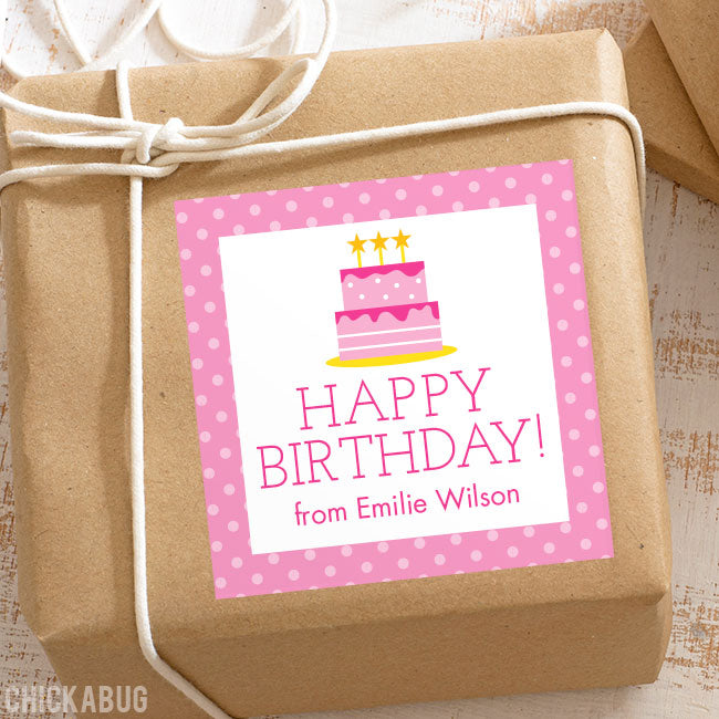 Pink Birthday Cake Personalized Birthday Gift Labels – Chickabug