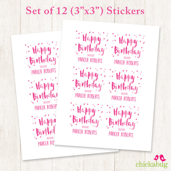 Pink Confetti Birthday Gift Labels
