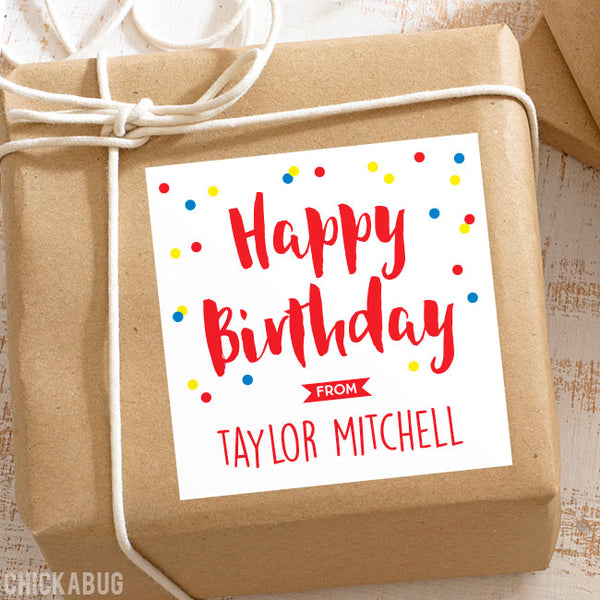Red Confetti Birthday Gift Labels