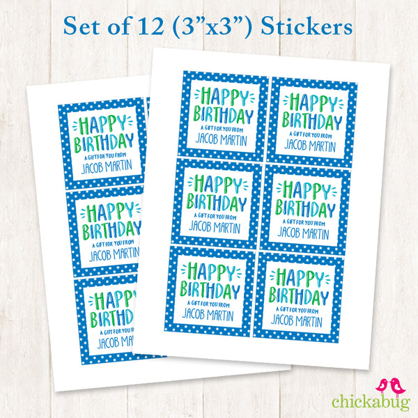 Blue "Happy Birthday" Birthday Gift Labels