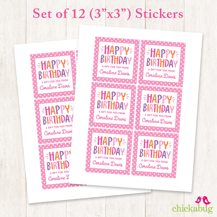 Pink "Happy Birthday" Birthday Gift Labels
