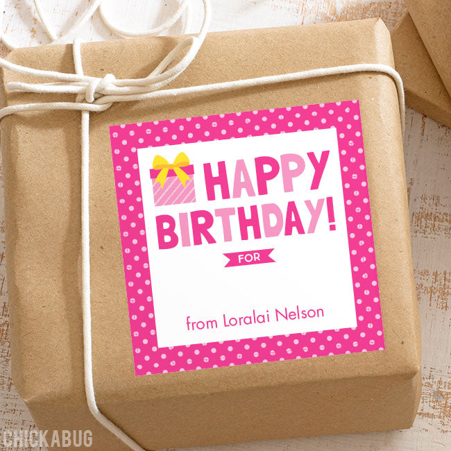 Pink Birthday Gift Labels