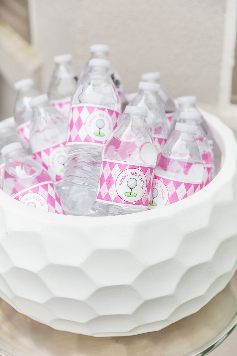 Pink Golf Birthday Water Bottle Labels