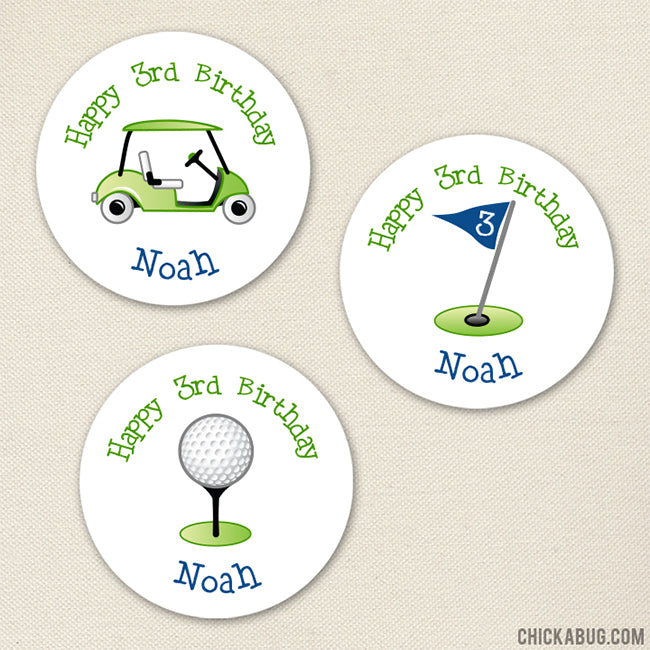 Blue Golf Birthday Stickers