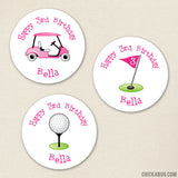 Pink Golf Birthday Stickers