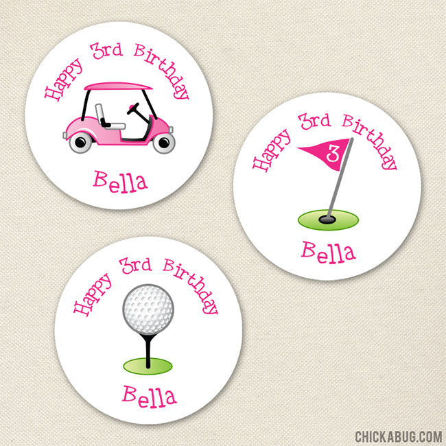 Pink Golf Birthday Stickers