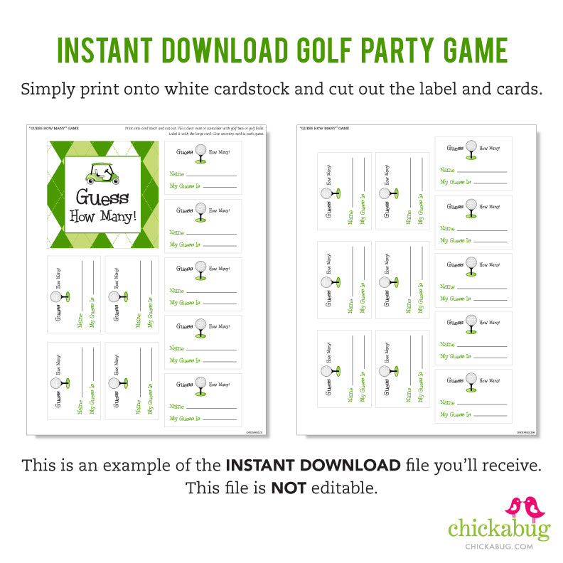 Golf Party Game - "Guess The Number of Golf Tees" (INSTANT DOWNLOAD)