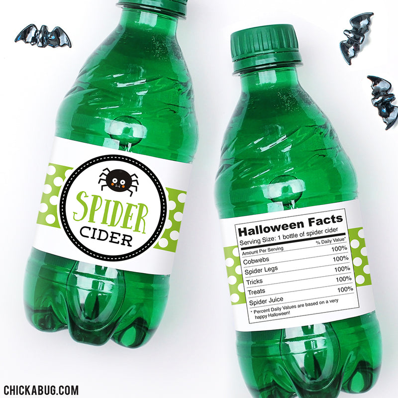 spider-cider-cute-halloween-drink-labels-chickabug for Free Printable Halloween Water Bottle Labels Spider Cider