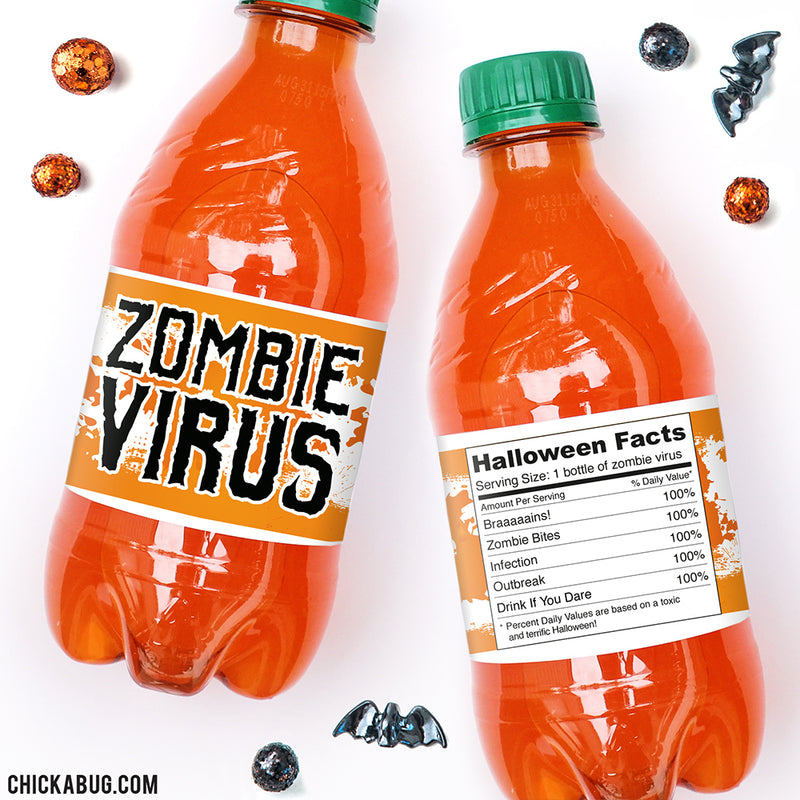 "Zombie Virus" Halloween Drink Labels