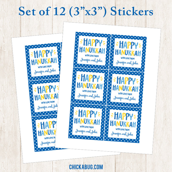 "Happy Hanukkah" Polka Dots Personalized Gift Stickers