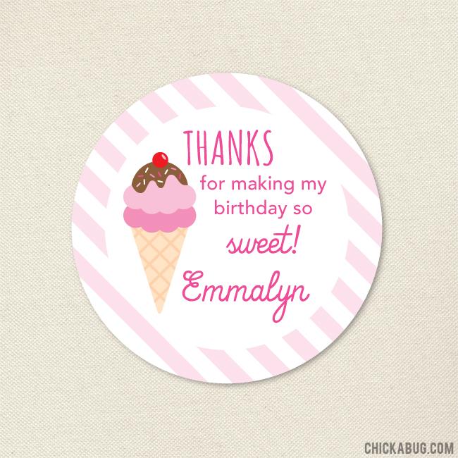 Pink Ice Cream Party Favor Stickers – Chickabug