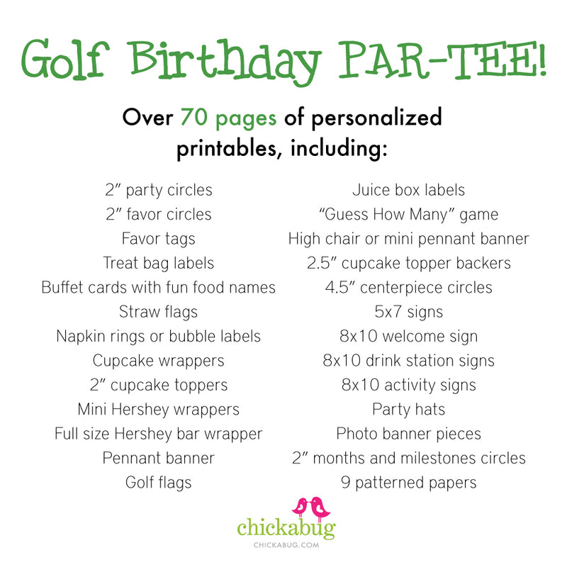 Golf Birthday Party Printable Decor Kit (Digital File)