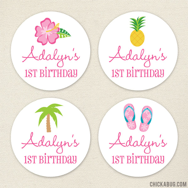 Luau Birthday Stickers