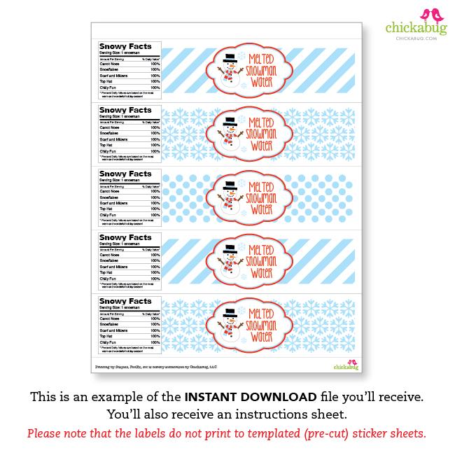 Melted Snowman Water Labels (INSTANT DOWNLOAD)