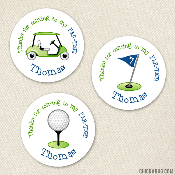Blue Golf Party Favor Stickers