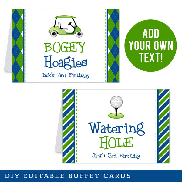 Navy Golf Party Table Tent Cards (EDITABLE INSTANT DOWNLOAD)