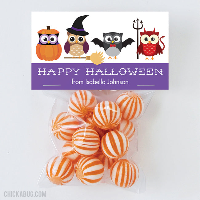 Costumed Owls Halloween Paper Tags and Bags