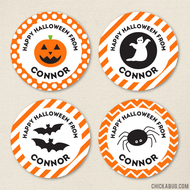 Patterned Halloween Stickers (Pumpkin, Ghost, Bat & Spider)
