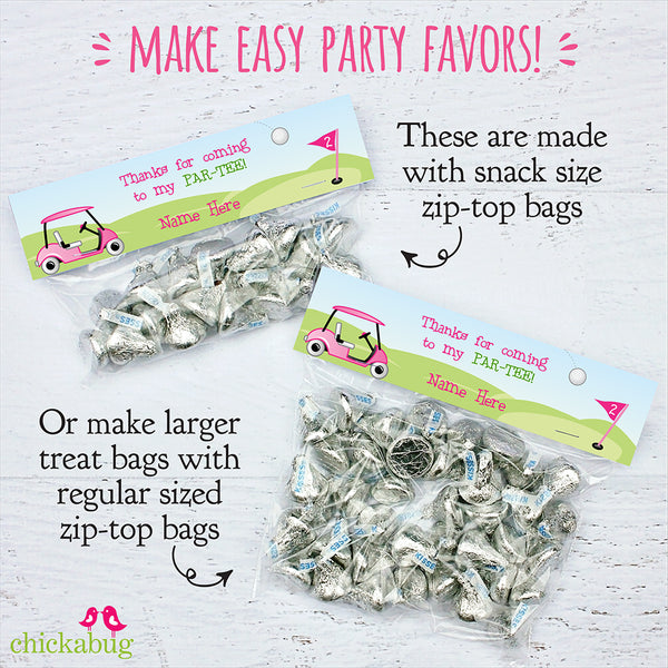 Pink Golf Party Treat Bag Labels (EDITABLE INSTANT DOWNLOAD)