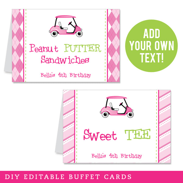 Pink Golf Party Table Tent Cards (EDITABLE INSTANT DOWNLOAD)