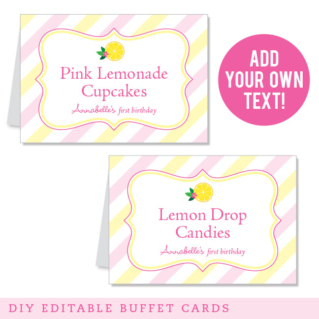 Pink Lemonade Party Table Tent Cards (EDITABLE INSTANT DOWNLOAD)