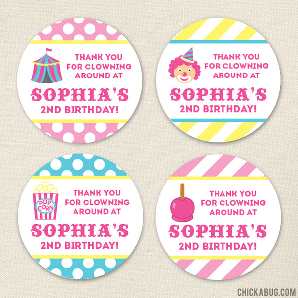 Pink Carnival Party Favor Stickers