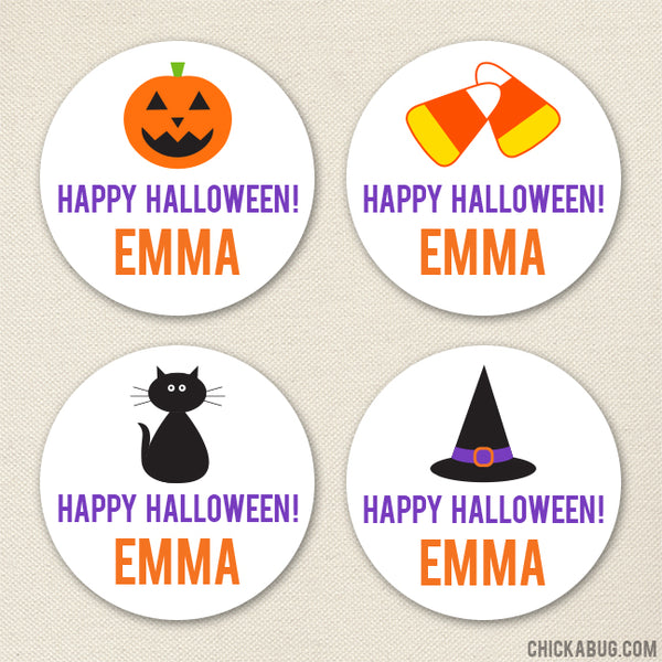 Halloween Stickers (Pumpkin, Candy, Cat & Hat)