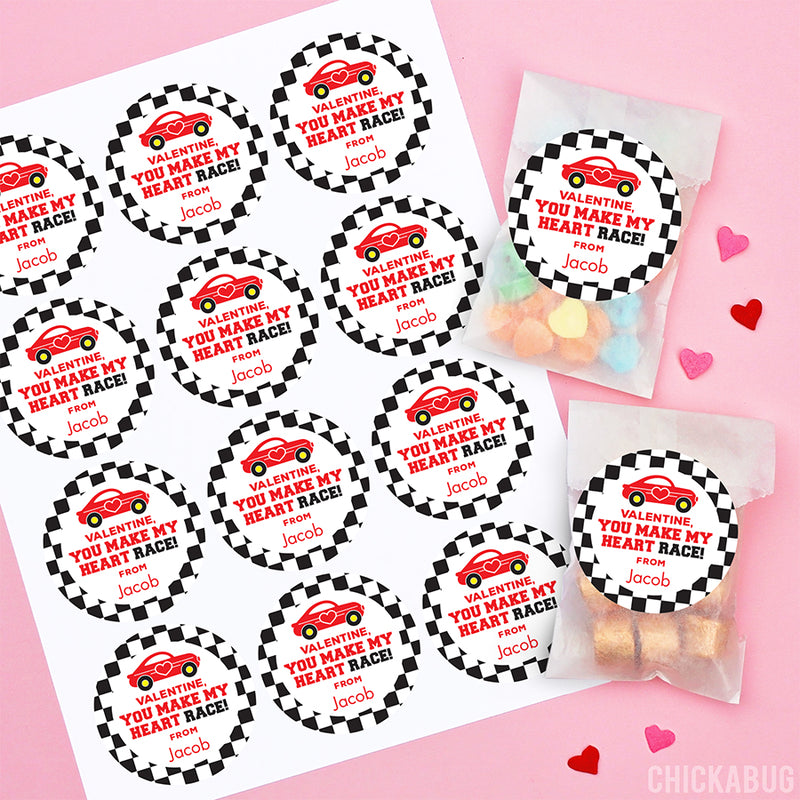 Race Car Valentine Stickers for Kids Printable Valentine Car Tags for  Classroom, Editable Personalized School Labels instant Download 