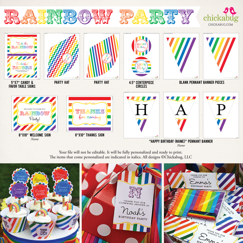 Printable Rainbow Decorations for Birthday Party Bundle -   Rainbow  party supplies, Rainbow party favors, Rainbow birthday