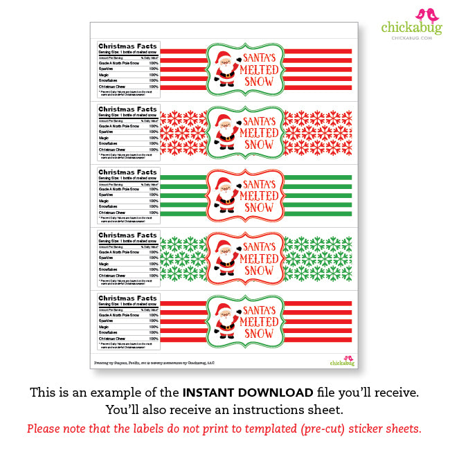 Santa's Melted Snow Water Labels (INSTANT DOWNLOAD) – Chickabug